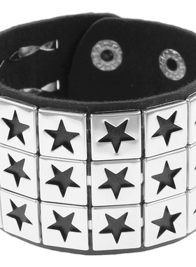 欧美时尚五角星方形铆钉手环朋克街拍夜店ins手镯情侣PU皮质手链