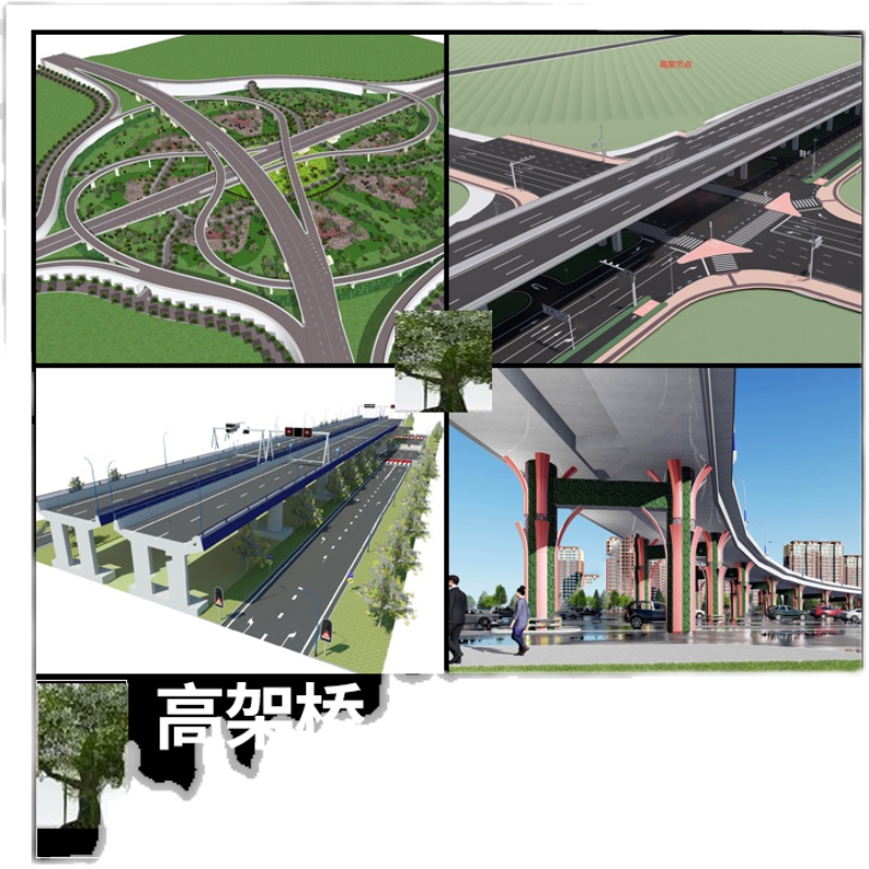 SketchUp城市立交桥快速路高速路互通枢纽高架桥道路SU模型素材 - 图0