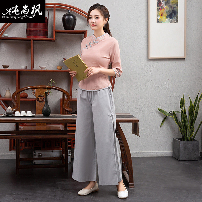 唐装女中国风两件套禅意茶服上衣 纯尚枫女装上衣