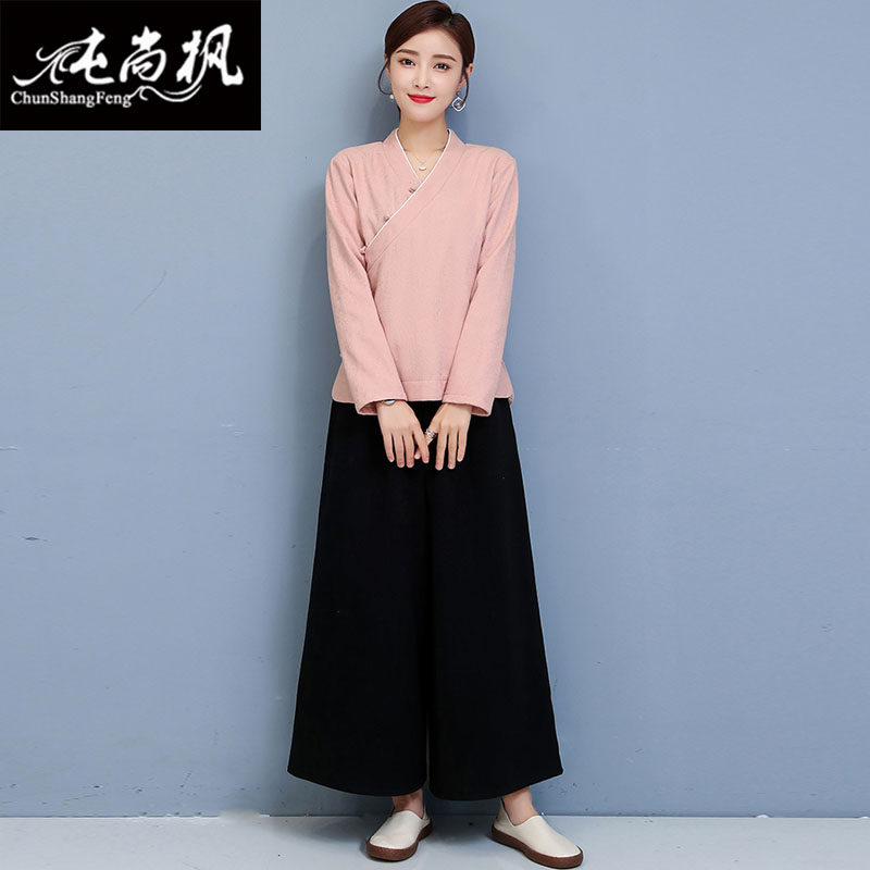 中国风复古瑜伽服加绒加厚工作服 纯尚枫女装上衣