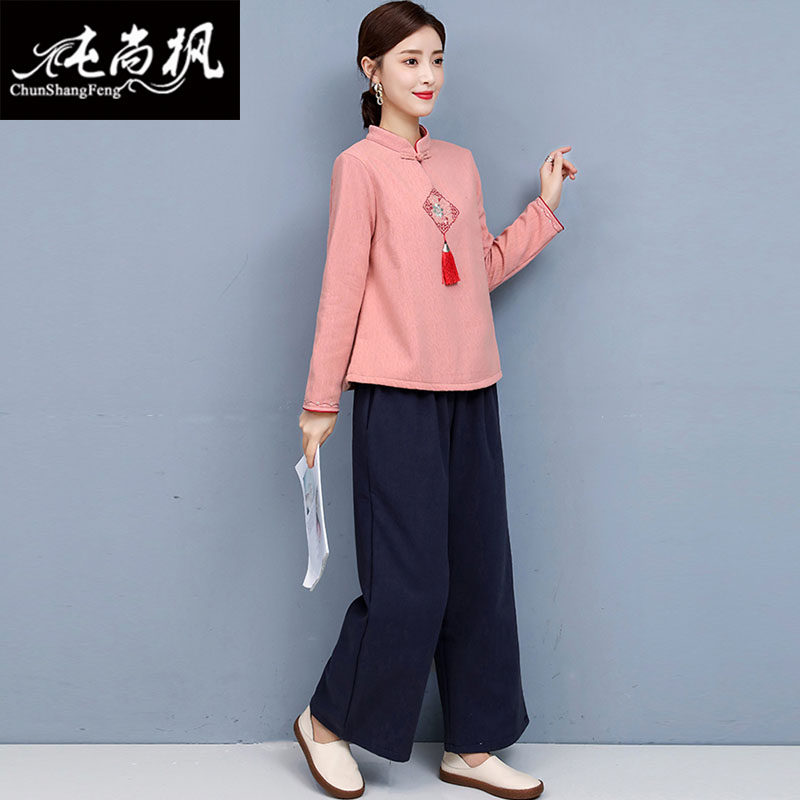 民国复古唐装茶艺服加绒加厚馆汉服 纯尚枫女装上衣