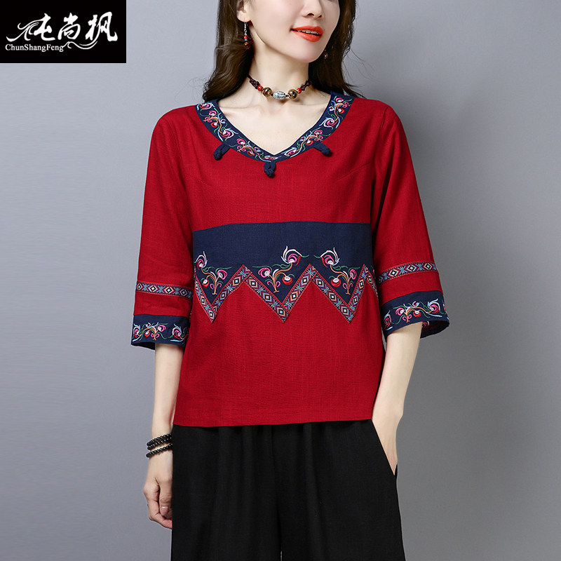 汉服中国风唐装民族风夏装复古t恤 纯尚枫女装上衣