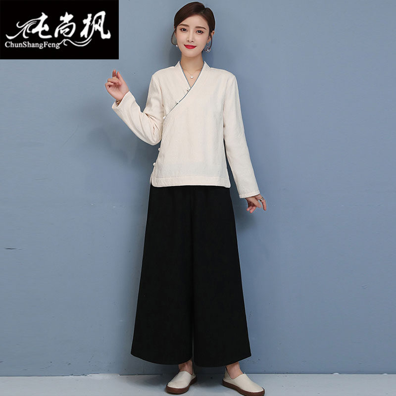 中国风复古瑜伽服加绒加厚工作服 纯尚枫女装上衣