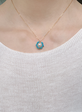 蓝松石编织复古包金项链