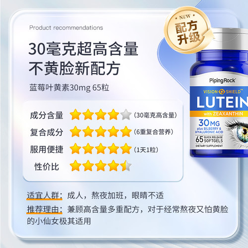 美国朴诺进口叶黄素胶囊高含量成人青少年蓝莓专利护眼旗舰店临期-图0