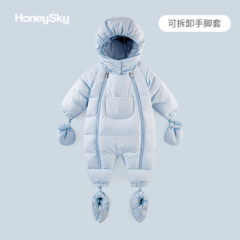 honeysky婴儿衣服冬装加厚男童哈衣 honeysky羽绒连体衣
