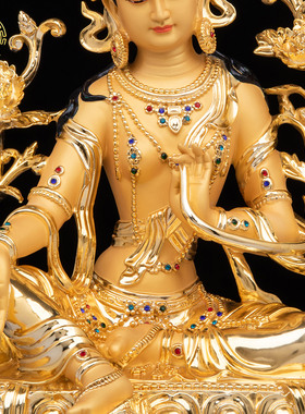 纯铜鎏金绿度母佛像藏传家用摆件