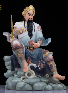 汉白玉真武大帝神像玄天上帝公玄武祖师摆件客厅桌面手工人物雕塑