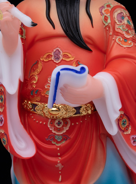 文武判官神像汉白玉中式古彩摆件