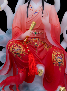 汉白玉中式九尾娘娘神像九姑娘