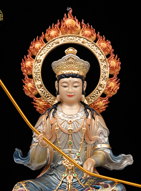 文殊普贤菩萨像黄铜中式客厅摆件