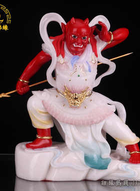 汉白玉千里眼顺风耳佛像摆件