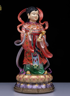 金童玉女招财黄铜像桌面供奉摆件
