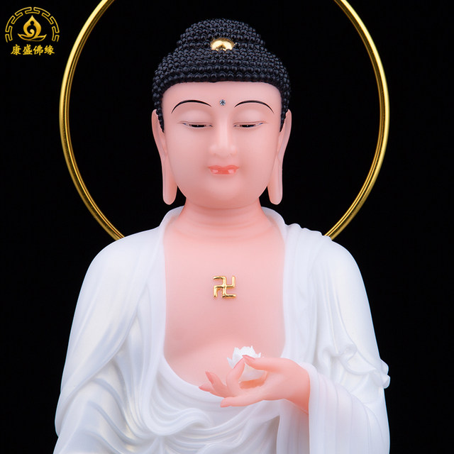 Western Three Saints Buddha Statue Standing Lotus Song Style Han White Marble Amitabha Buddha Guanyin Mahasthamaprapta Bodhisattva Home Worship Decoration