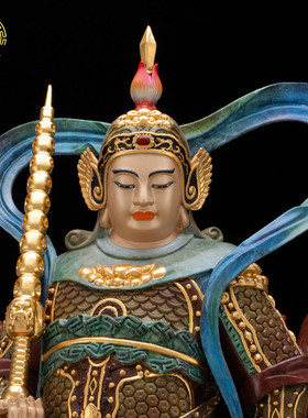 韦陀关公像黄铜丹彩镇宅家居摆件