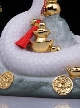 灵蛇摆件汉白玉招财中式客厅玄关