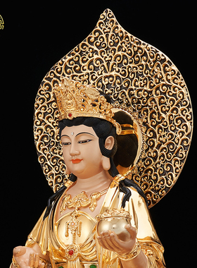 坚牢地神像摆件热着色纯铜鎏金
