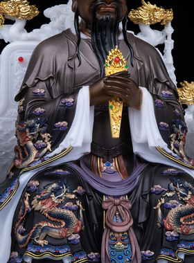 汉白玉幻彩酆都大帝神像家用摆件
