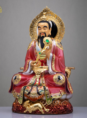 黄铜彩绘三清祖师像家用供奉摆件