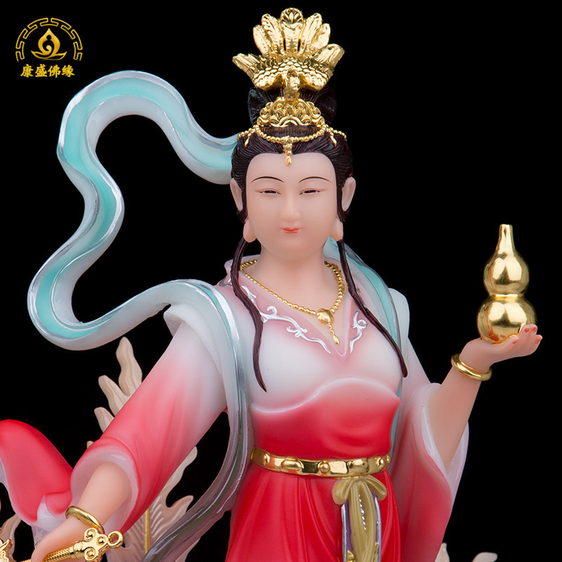 彩绘九天玄女神像飞天玄女踏凤九天玄母娘娘汉白玉道家供奉摆件