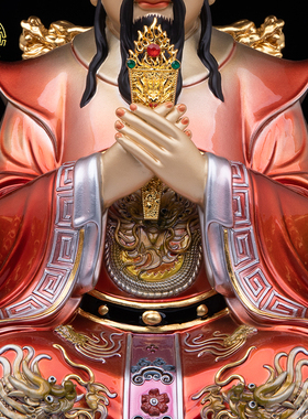 玉帝王母像纯铜喷绘中式客厅摆件