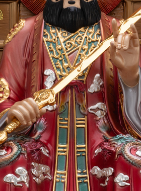 张天师神像纯铜丹彩中式供奉摆件