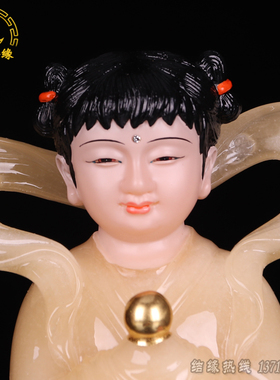 善财童子汉白玉观音护法像