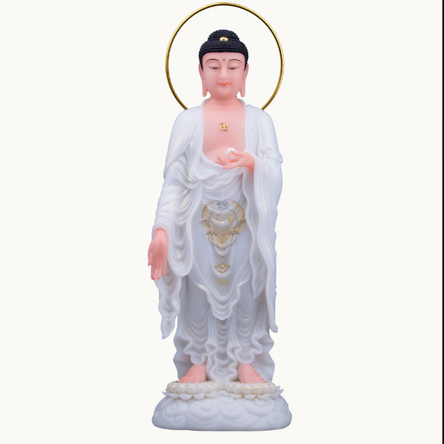 Western Three Saints Buddha Statue Standing Lotus Song Style Han White Marble Amitabha Buddha Guanyin Mahasthamaprapta Bodhisattva Home Worship Decoration
