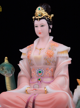 汉白玉白蛇青蛇娘娘摆件女娲神像