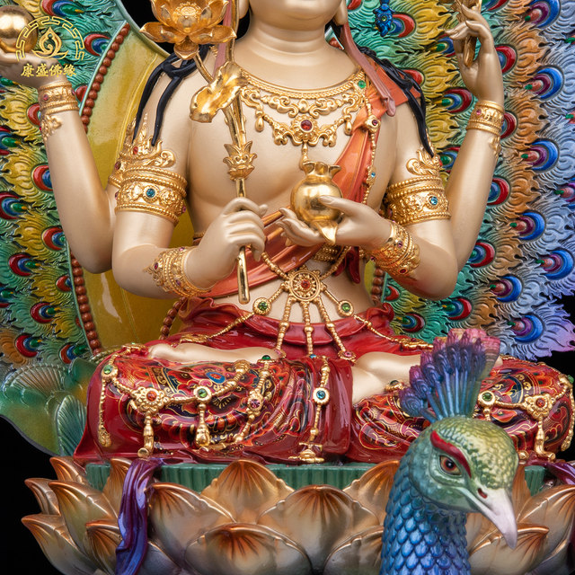 Pure copper enamel peacock king Buddha statue home decoration