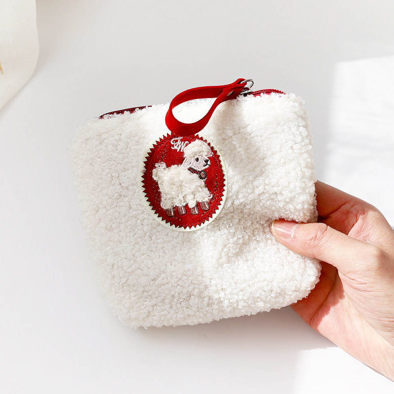 可爱小绵羊拉链化妆包小巧便携口红卫生巾收纳包ins简约学生少女,淘宝优惠券,粉丝福利购,淘宝优惠卷