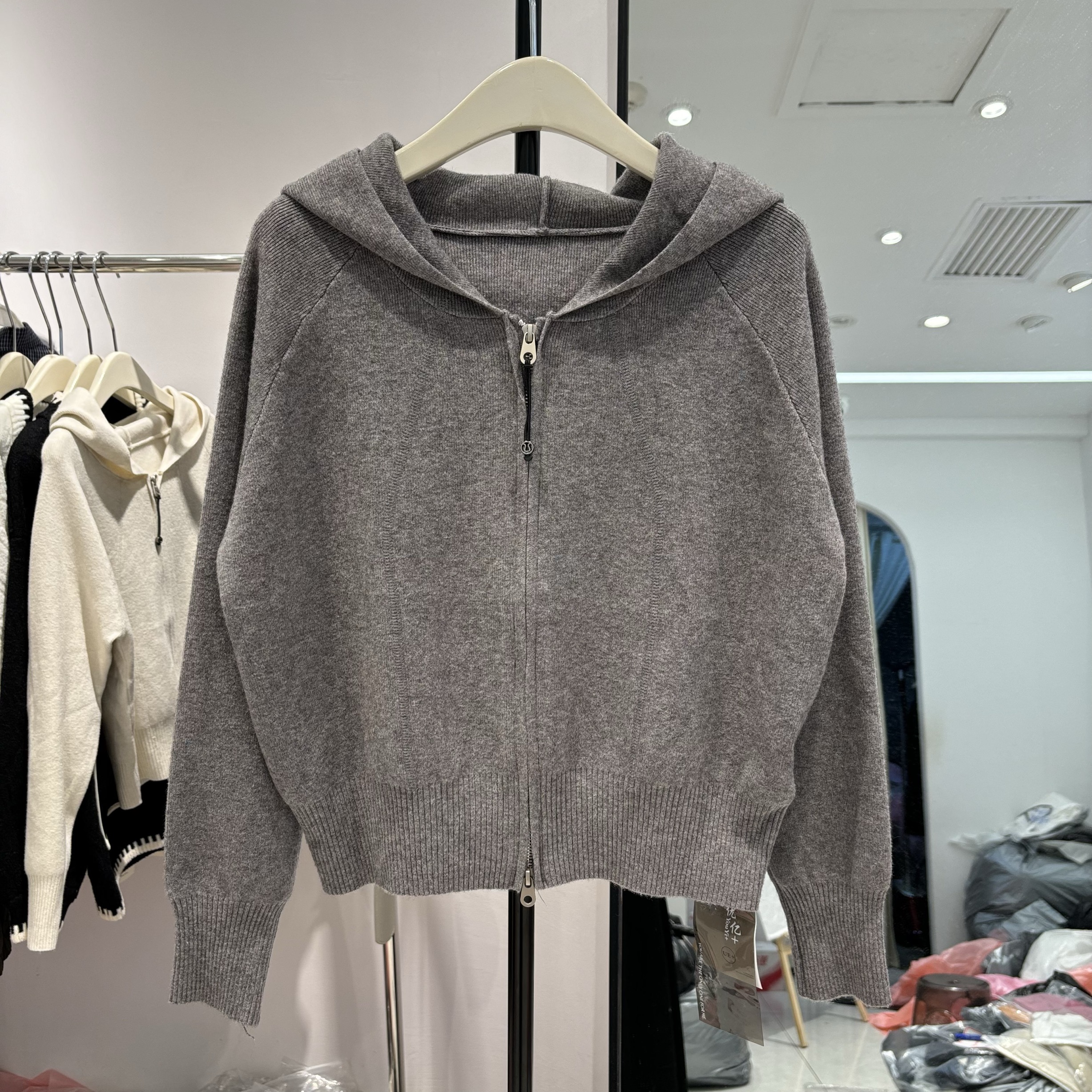 2025秋宽韩版休闲软糯连帽拉链针织开衫女显瘦小个子毛衣外套6609 - 图1