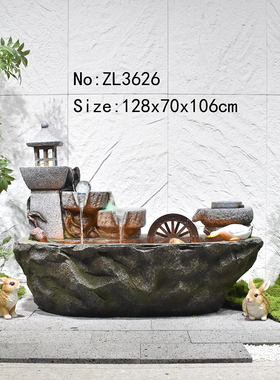 禅意新中式假山流水摆件造景装饰