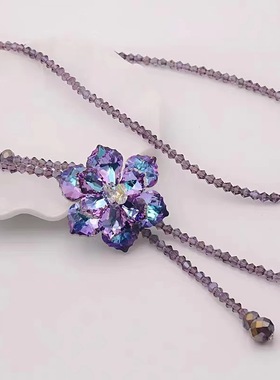 亚克力紫色花朵毛衣链长款高级感轻奢小众项链流苏