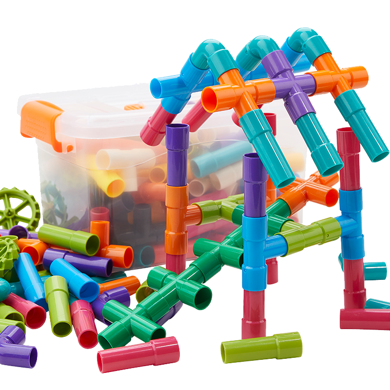儿童管道积木玩具车轮拼装水管道益智拼插男孩女孩袋装塑料桌面