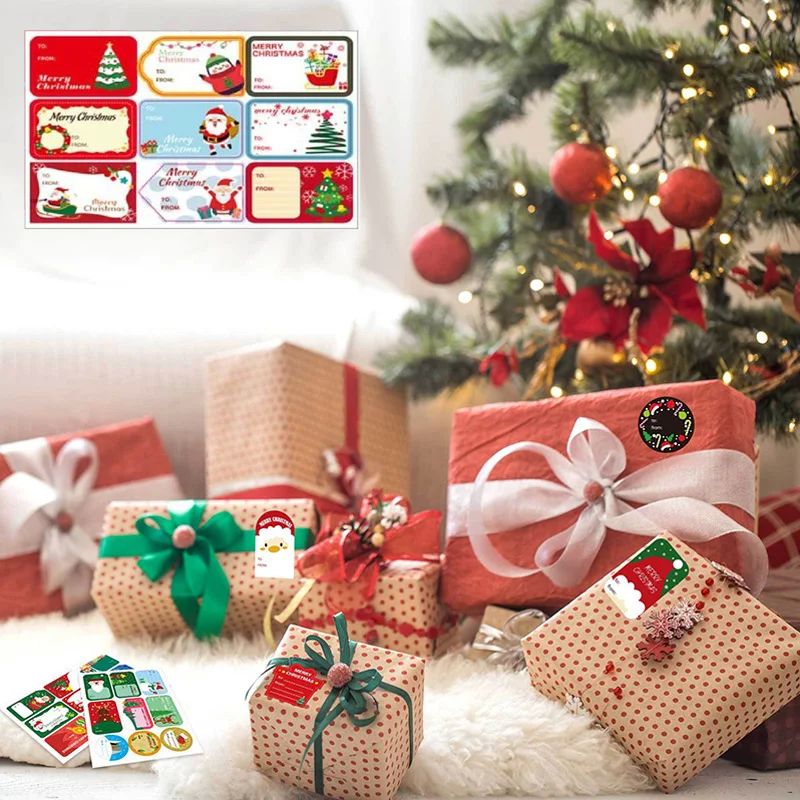 10 Sheets Merry Christmas Stickers Presents Wrapping Seal La - 图0