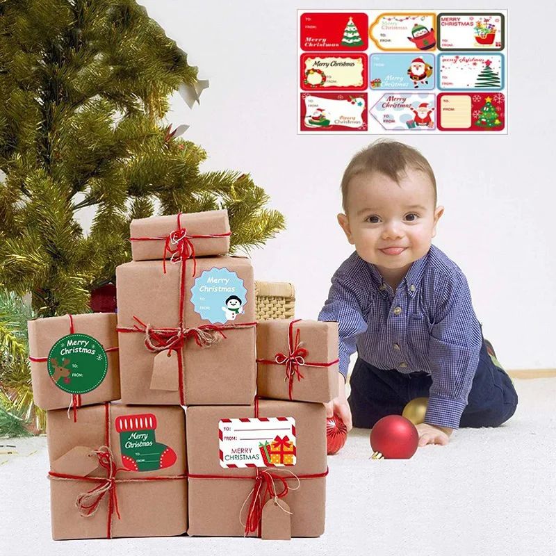 10 Sheets Merry Christmas Stickers Presents Wrapping Seal La - 图2