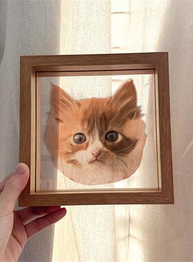 手绘宠物狗狗猫咪画像定制纪念玻璃夹心相框肖像画照片定制礼物