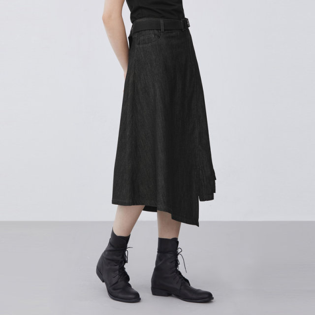 S.deer irregular denim patchwork skirt