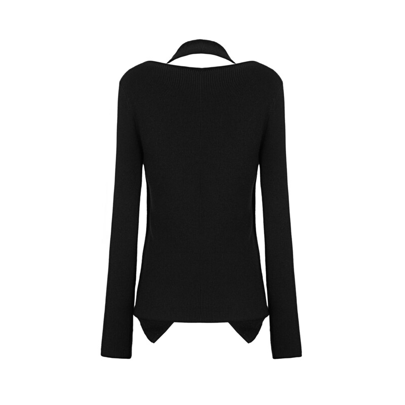 sdeer圣迪奥冬装女装不规则领露肩拼接修身针织衫S234Z3530 - 图0