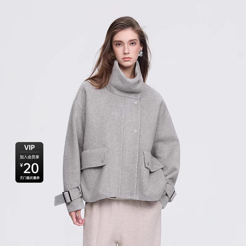 sdeer圣迪奥女装25年新品时尚立领大口袋双面呢短款大衣S254Z2606,淘宝优惠券,粉丝福利购,淘宝优惠卷