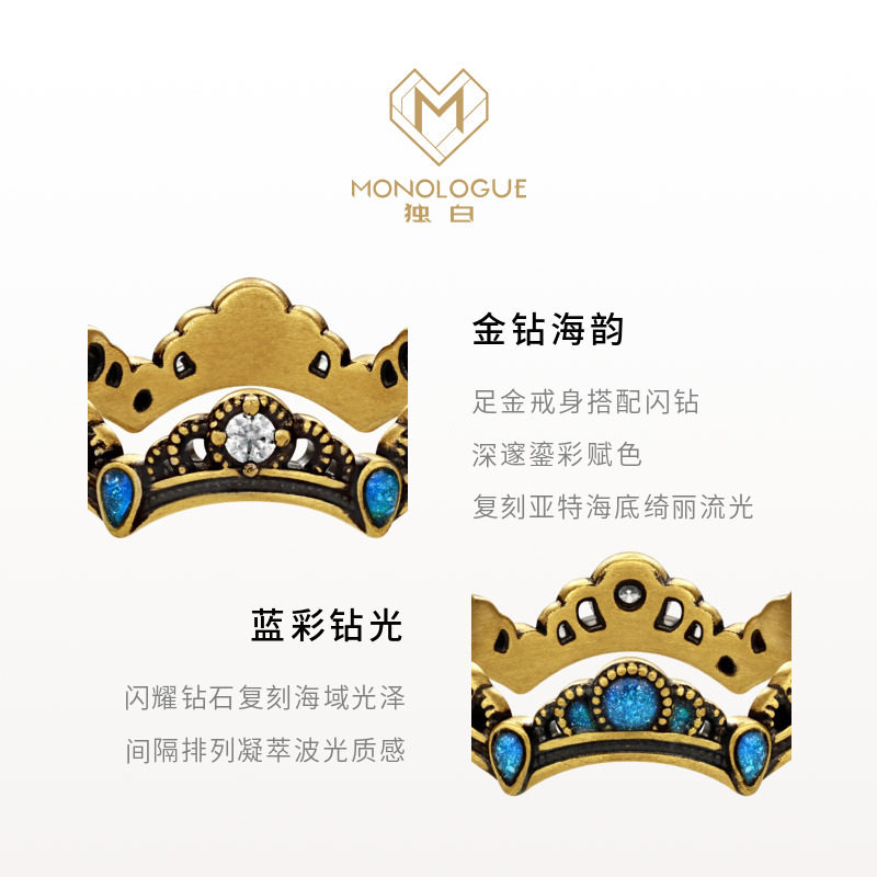 MONOLOGUE Monologue and Mystery Atlantis Retro Gold Gilded Crown Ring Birthday Gift