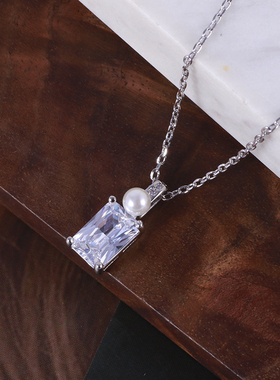 欧美复古方形水钻珍珠锁骨链