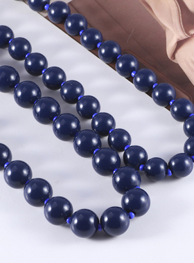 女蓝色手工串珠珍珠项链