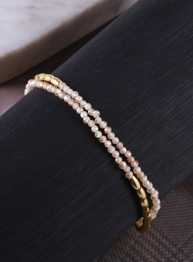 小众蓝色珠珠金属拼色手链