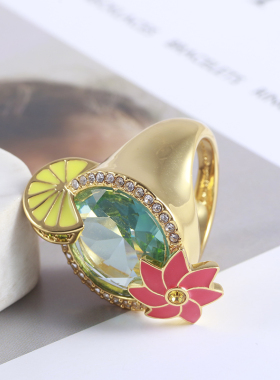 女欧美风车花朵柠檬水果戒指