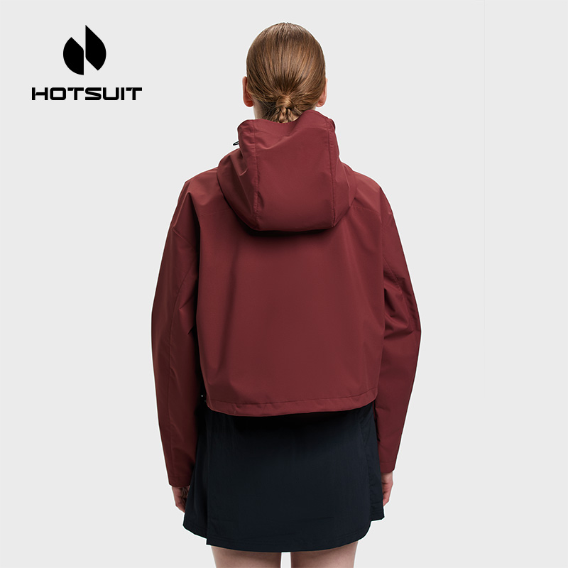 hotsuit后秀风衣女2025冬季新款防风防泼水运动连帽宽松短款外套 - 图0