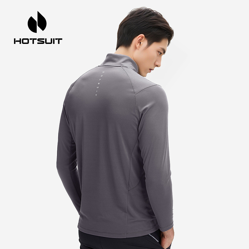 hotsuit后秀长袖T恤男士冬季新款立领拉链上衣速干运动跑步健身服 - 图1