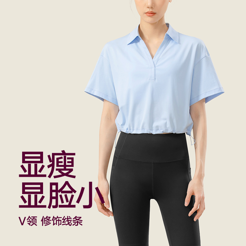 VfU抽绳速干运动上衣女短袖健身瑜伽服羽毛球网球春夏Polo衫透气 - 图2