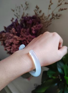 55圈口天然玛瑙手镯女款冰种白月光细条玉髓荔枝冻玉镯冰开口猫爪